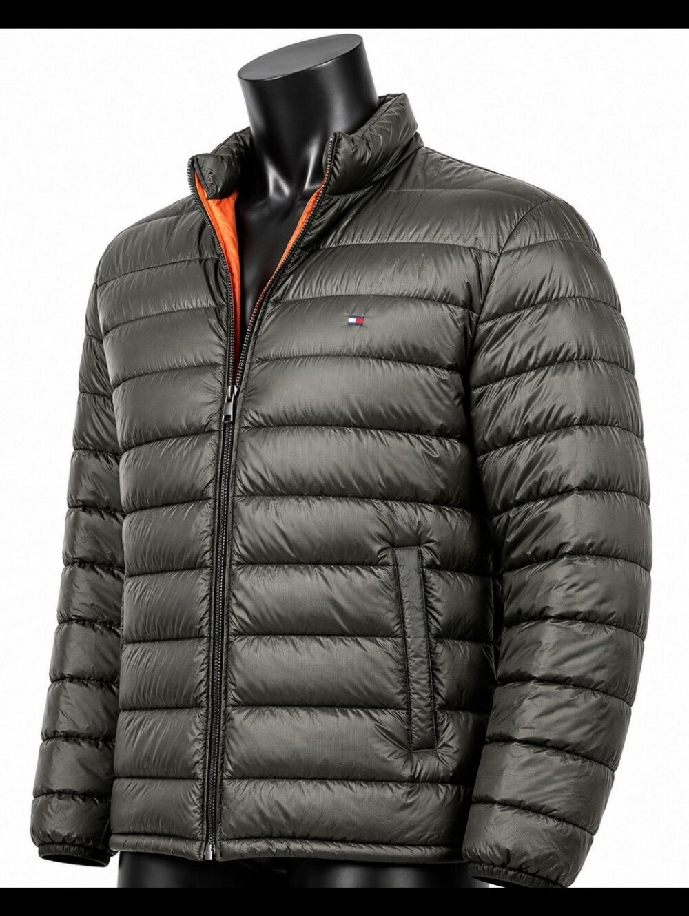 Tommy Hilfiger Puffer Jacket Men SzXL Olive Packable Natural Down Y2k Grunge